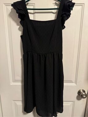 SHEIN Black Ruffled Sleeve Square-Neck Dress
